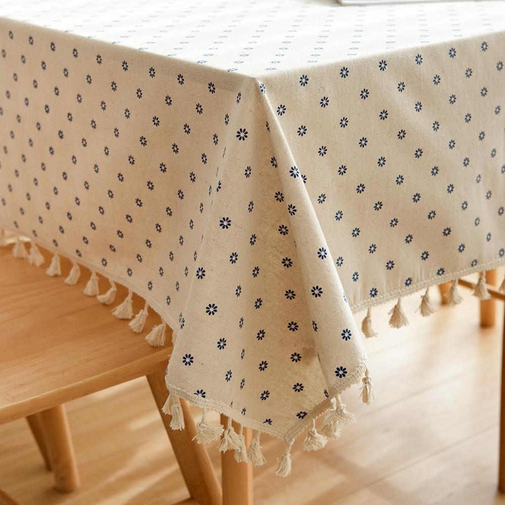 Pastoral Rectangular Linen Cotton Cloth Tablecloth Fabric Daisy Flower Printed Home Kitchen Dining Room Table Cloths Ornament