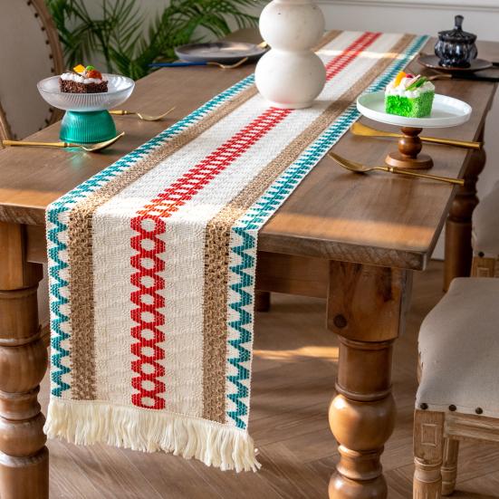 Cotton Linen Table Runner Tassel Table Flag Reusable Holiday Table Decor for Restaurant Dining