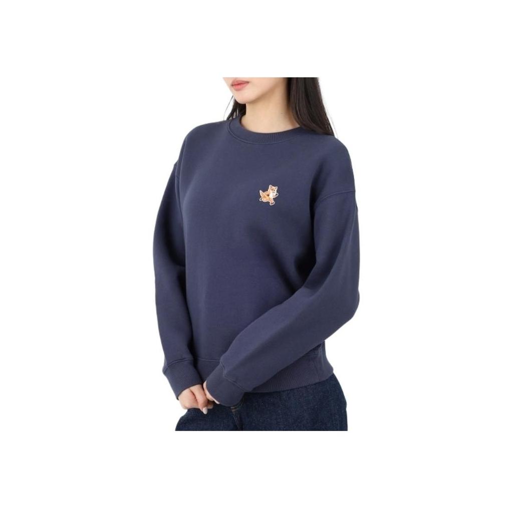 Maison Kitsune Solid Logo Crewneck Long Sleeve Sweatshirt Women Sweatshirts Blue MW00309KM0307-P476