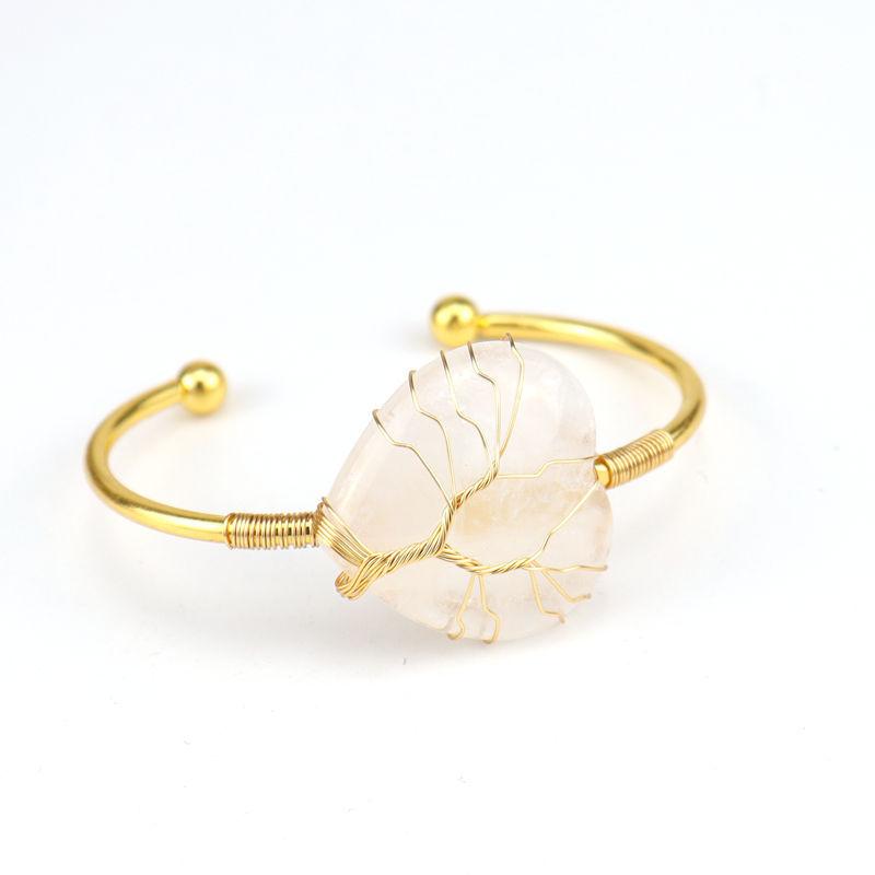 Handmade Gold Winding Natural Crystal Rough Stone Amethyst Heart-Shaped Tree Of Life Bracelet Bracelet Bracelet B24