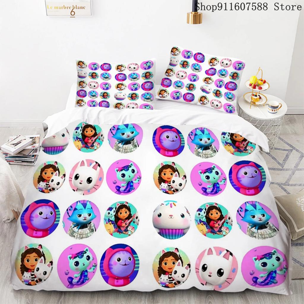 Comforter Gabby'S Dollhouse Kawaii Bedding Set For Bedroom Soft Modern S Comefortable Kids And