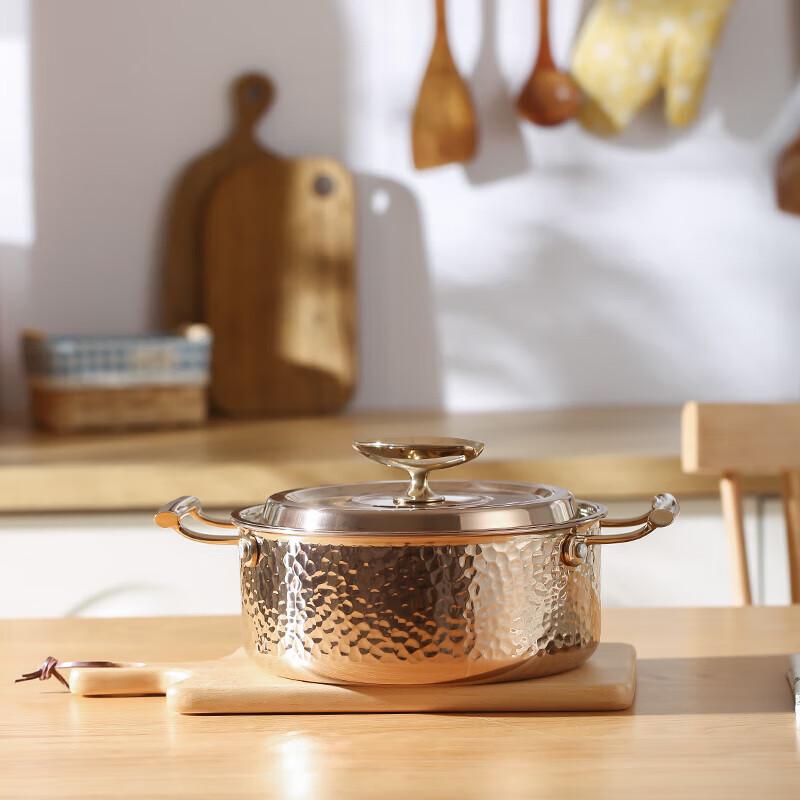 Jingbei'er Glory Gold 304 Edelstahl Verdickter Tiefer Topf mit zwei Griffen und gehämmertem Finish