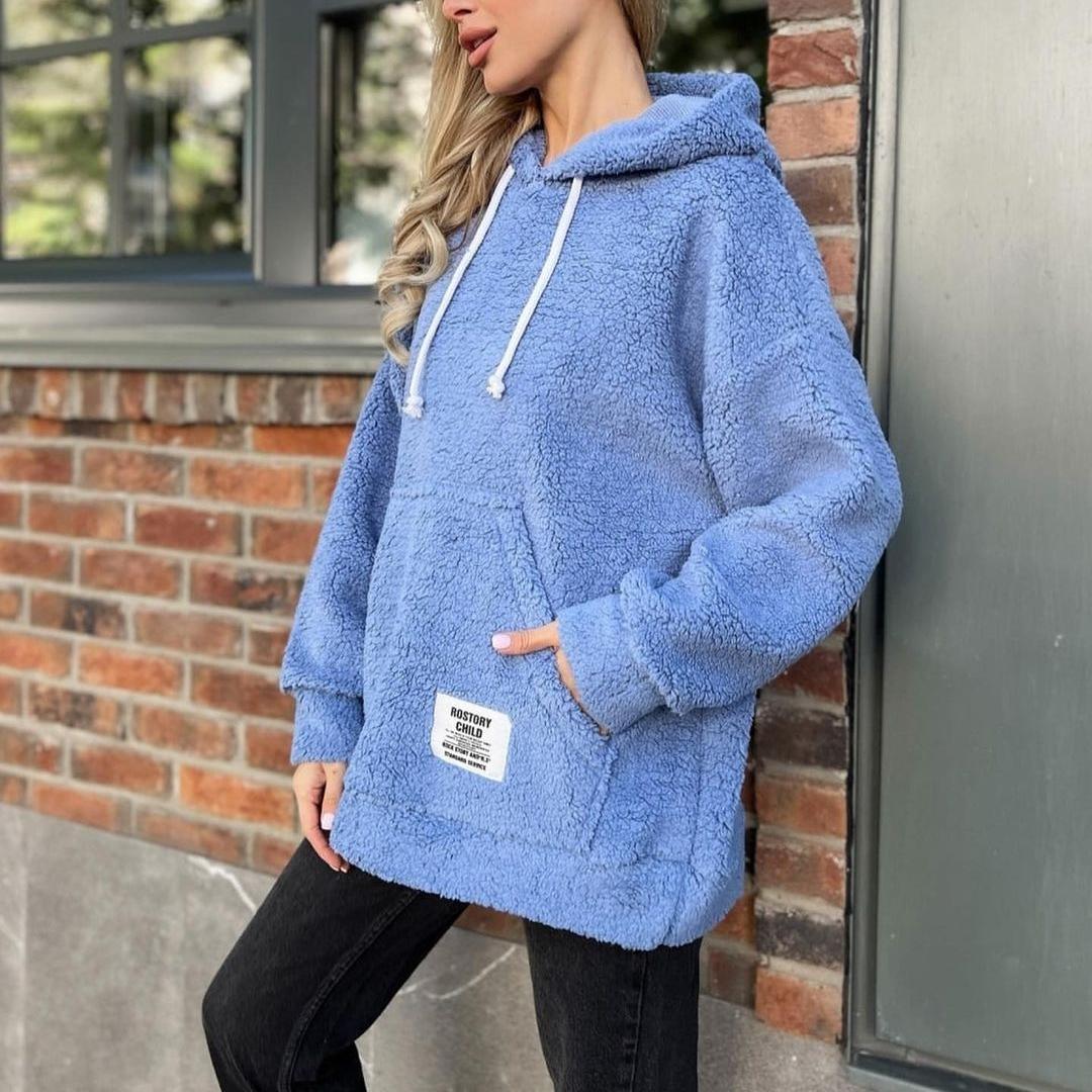 BITCED Фланелевой свободный пуловер с капюшоном и длинными рукавами — фото 9