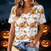Women's V-Neck Halloween Print Lightweight Blouse for Spring and Summer Casual Wear