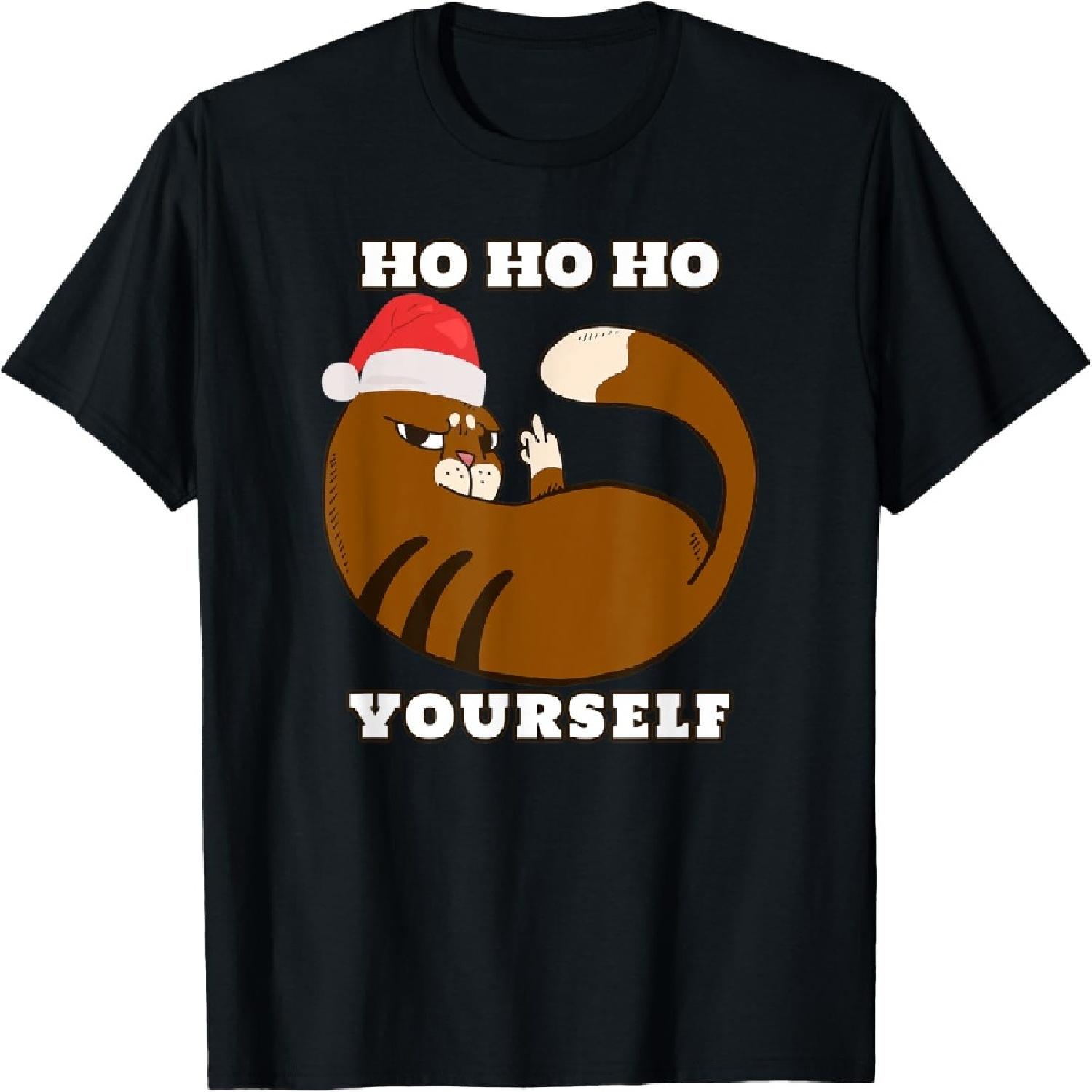 Sarcasm Lazy Cat Middle Finger Grumpy Christmas T-Shirt for Men Women XXXXXL разноцветный