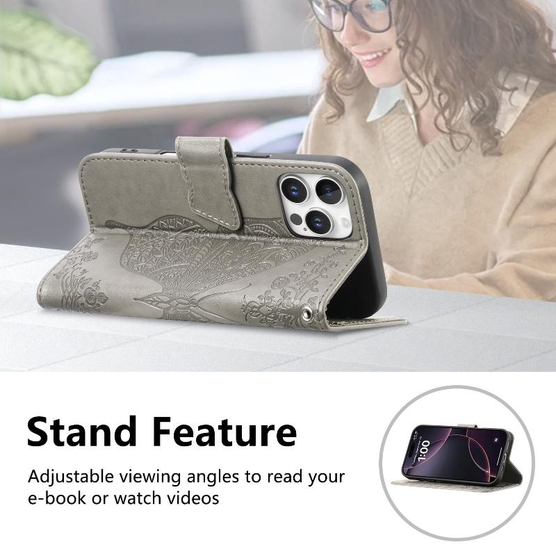 Shockproof Printed Butterfly Leather Flip Wallet Card Holder Case For iPhone 17 Air 16 15 14 13 12 Pro Max Plus 16E Phone Cover