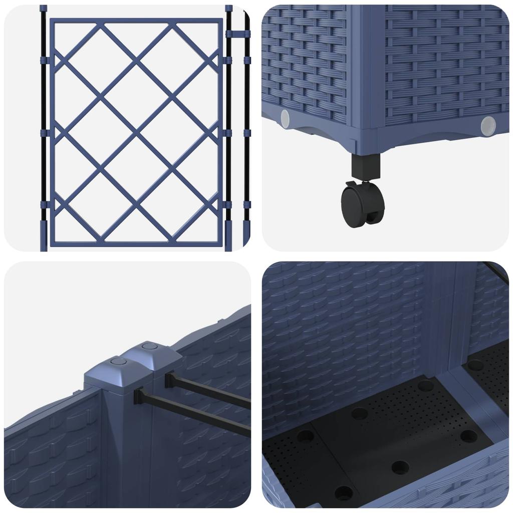 Planters with Trellis and Wheels 3 Pieces Gray PP