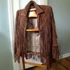 Women's Turn Down Collar Long Sleeve Regular Fit Suede Fringe Jacket Boho Coat