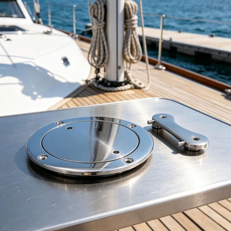 316 Stainless Steel Marine Access Cover with Flush Mount Frame and Threaded Lid for Boat Deck Inspection Openings