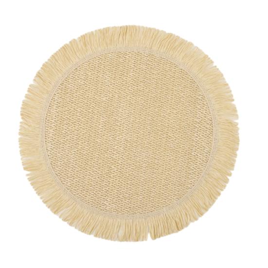 

Круглая бумажная подставка под тарелку, плетенная вручную, термостойкая, с бахромой, впитывающая, элегантный декор для дома и ресторана бежевый