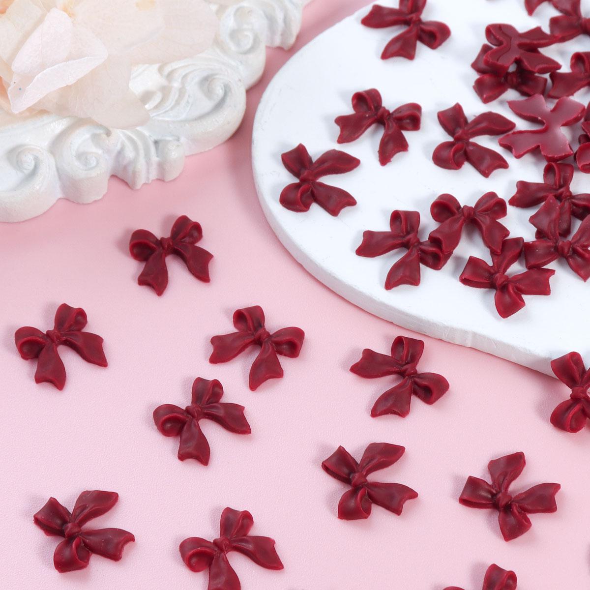 

30 шт. темно-красных подвесок-бантов для ногтей, аксессуары для ногтей на день Святого Валентина, детали для самостоятельного дизайна женского маникюрного салона, украшения