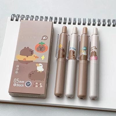 4Pcs/Set Cute Capybara Series Pocket Gel Pen 0.5MM Black Gel Ink Pen For Students Quick Drying Writting Pen School Office Supply