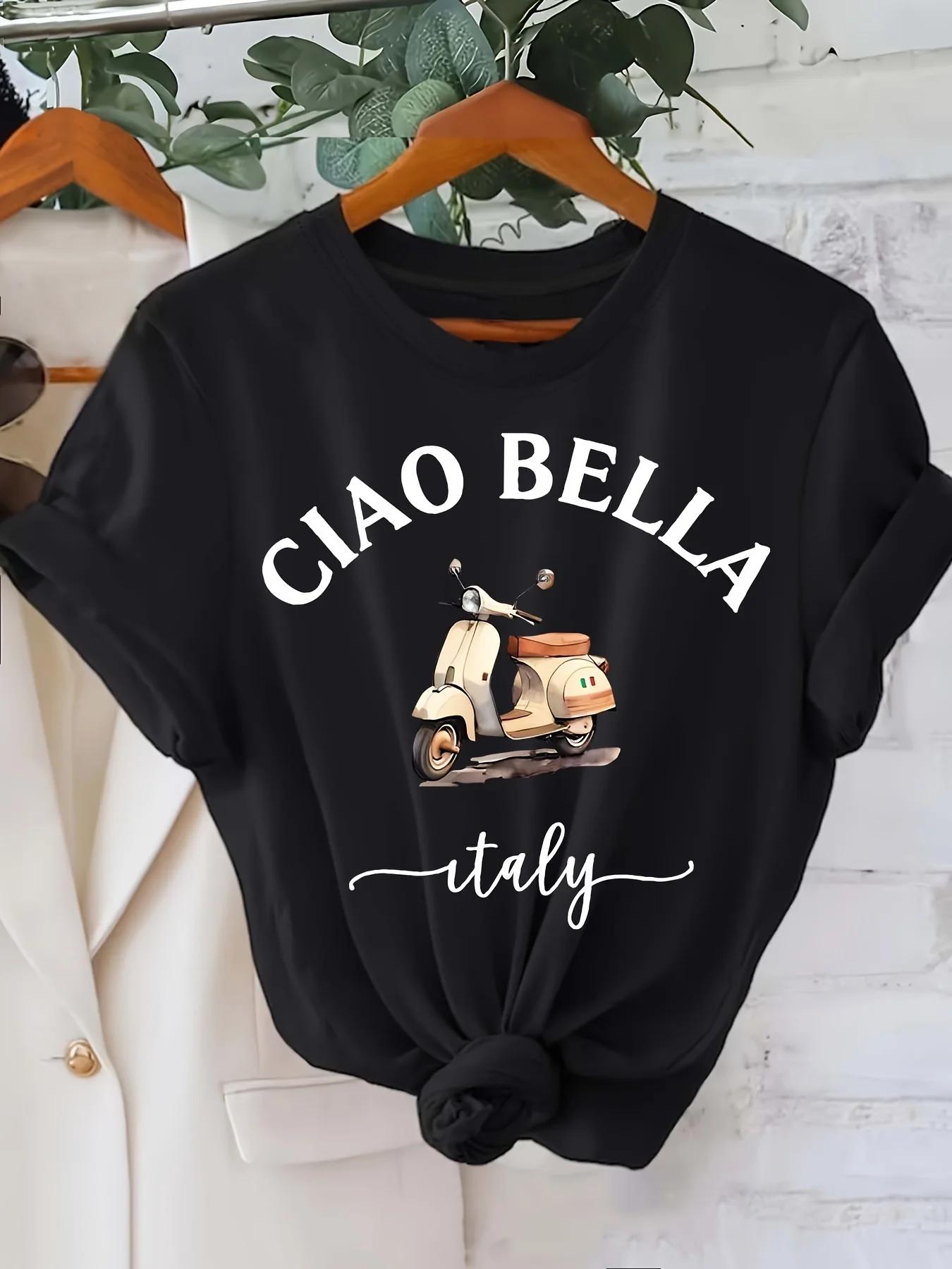 

New Arrival Pure Cotton Ciao Bella Letter Print Y2k Clothes Tee Shirt Femme T-Shirts for Women Graphic Tees Camisetas 71760 5XL різнокольоровий