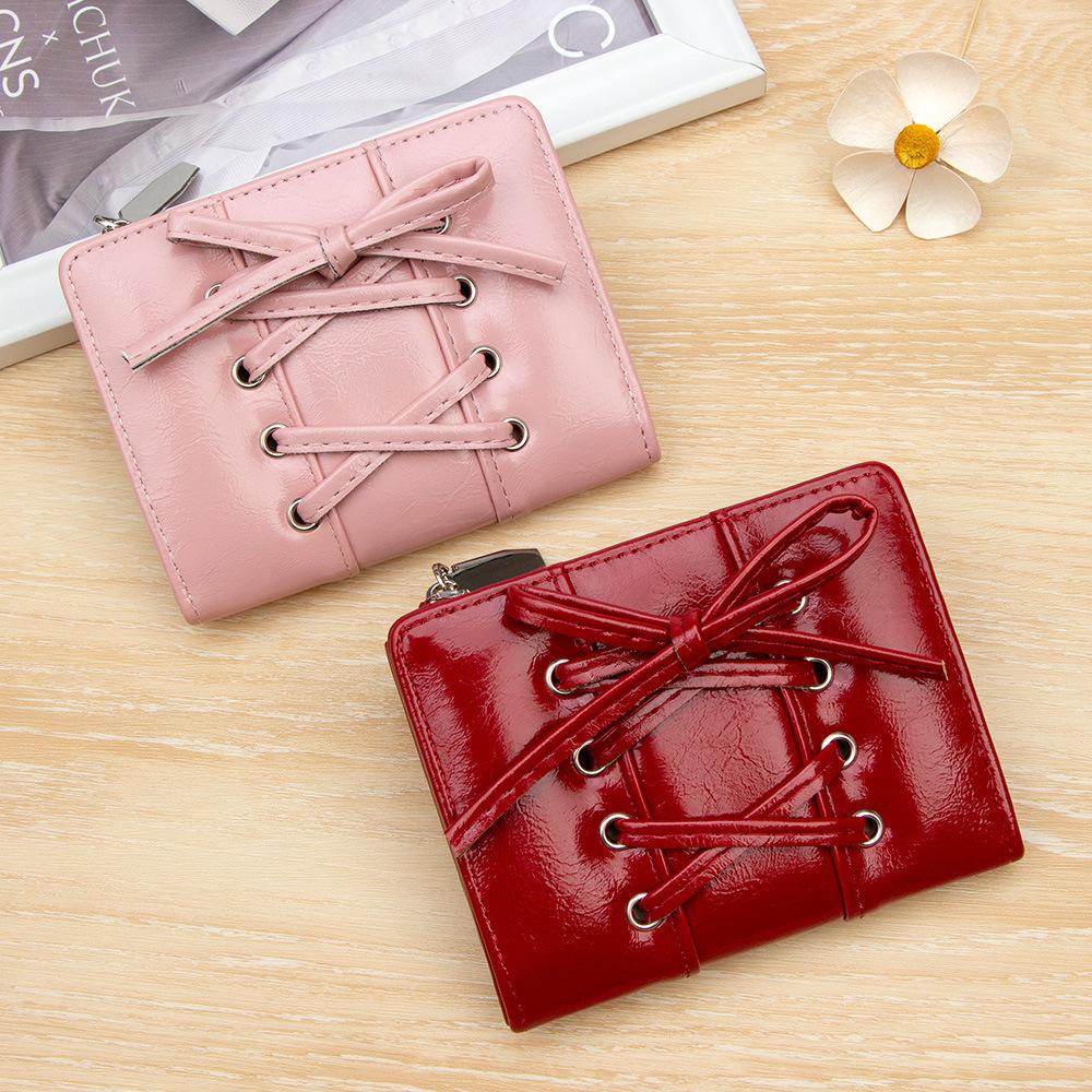 Korean Version of The New Simple and Versatile Bow Tie Zipper Buckle 20% Off Small and Exquisite Student Short Wallet Women
