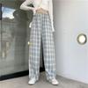 Women‘s Summer Thin Plaid Pants Casual Wide Leg Trousers Elastic High-waisted Bottoming Pants Hip-hop Straight Pants