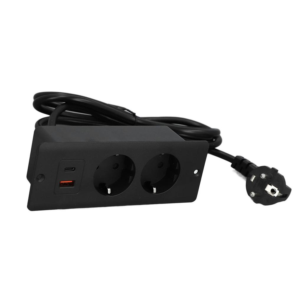 Recessed Socket 2 Outlets with PD20W USB C USB A Port Embedded Furniture Power Strip 1.5m Cord