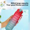 800ml Sportflasche mit Zeiteinteilung BPA-frei Outdoor Farbverlauf Sportwasserflasche Tragbar Große Kapazität Fitnessstudio Trinkbecher mit Strohhalm