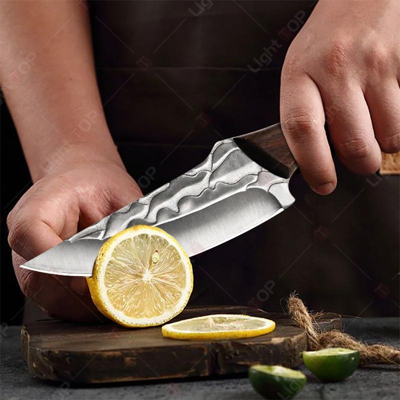 Multifunctional Kitchen Knife Handmade Forged Boning Knife Meat Cutting Fruit Knives Wooden Handle Stainless Steel BBQ Knife