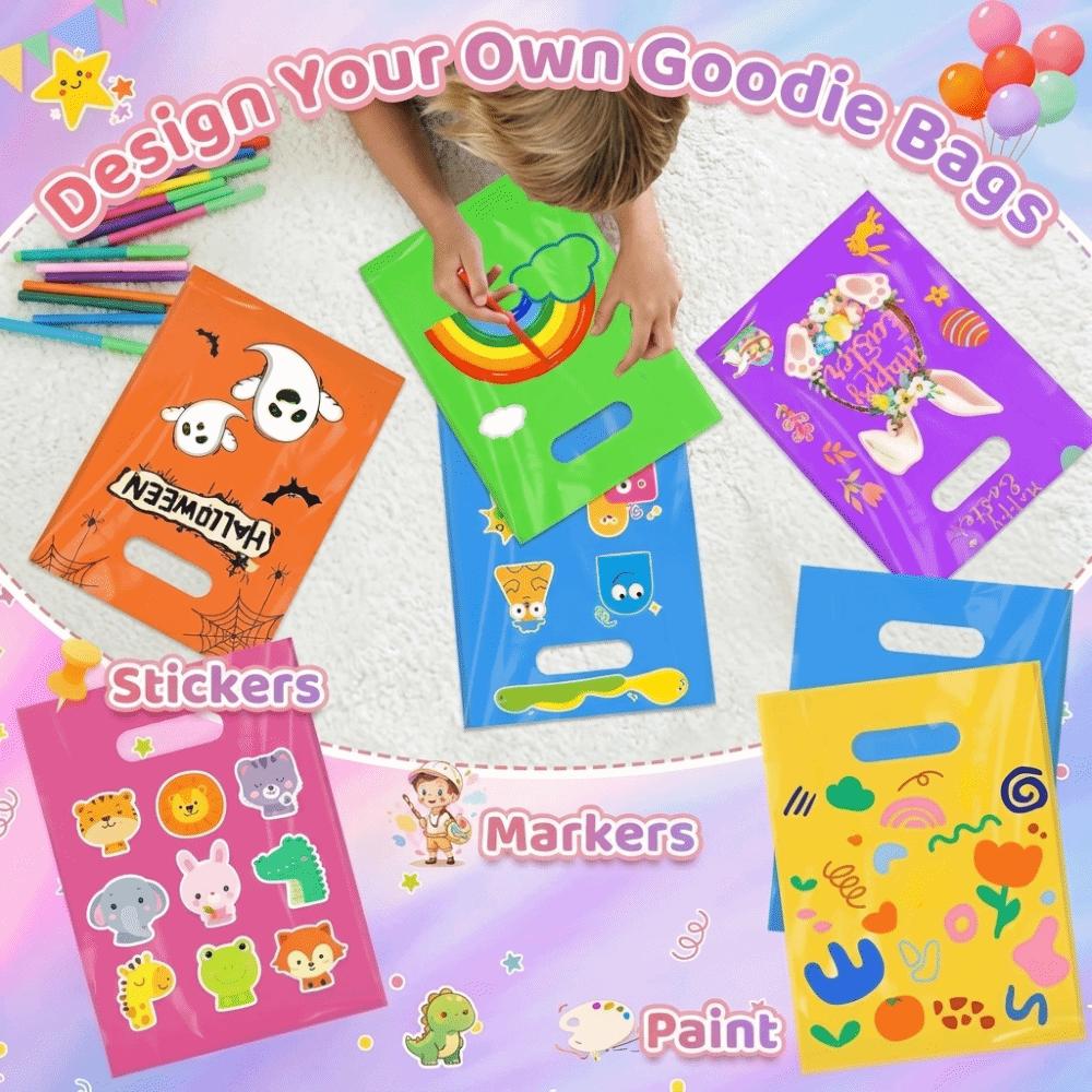 50 PCS Flat Mouth Gift Packaging Bag Reinforced Plastic Carry Case Shopping Bag School Events