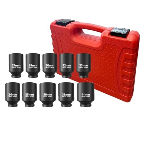 Deep Socket Set, Metric Deep Socket Set, Impact Socket Set, 6-Point Design, 27mm-41mm, 10-Piece Set, Hex Socket Set with Storage Case