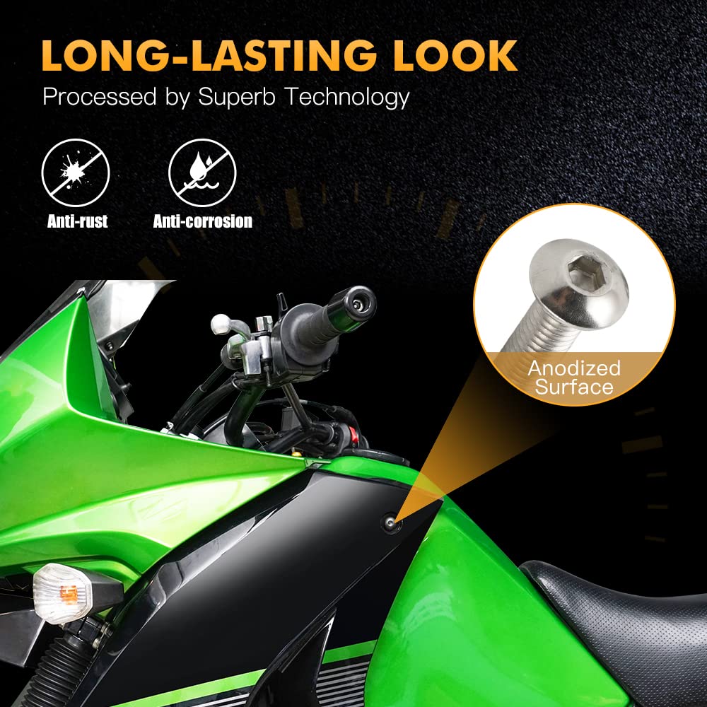 NICECNC 177PCS M5 M6 Fairing Bolts Kit Fastener Clips Screw Stainless Steel Sports Car Housing Screw Kit Compatible with Kawasaki, Fairing Bolts Kit