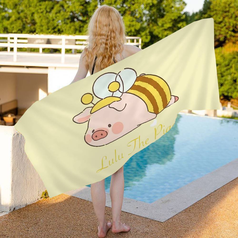 Kawaii Pig Lulu Microfiber Blanket Quick Drying Beach Towels Oversized Printing Super Absorbent Pool Towel Blanket