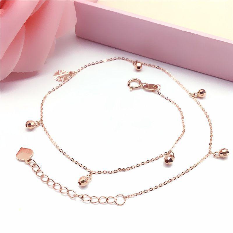 

Изысканный Русский Фиолетовый Золотой Снежинка Браслет на Лодыжку Японский и Корейский Универсальный Розовое Золото Круглый Бисер Лазерный Бисер Браслет на Лодыжку Украшения (21+3cm adjustment chain)