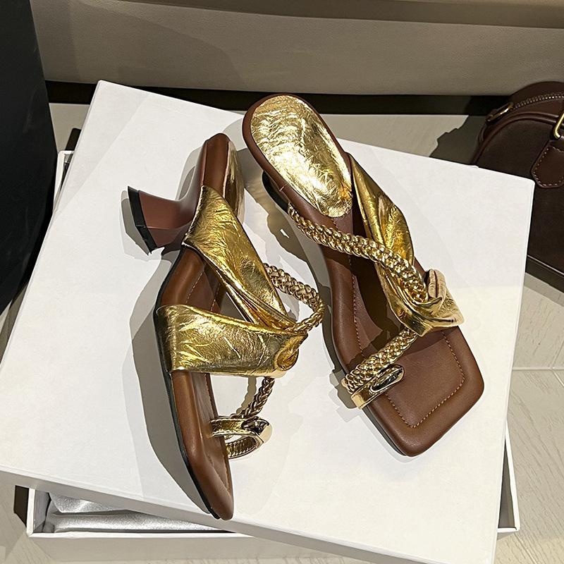 Super feurig Retro-Riemchen Halbsandalen Damen High Heels Spezialform Absatz Ausgehen Urlaub Casual