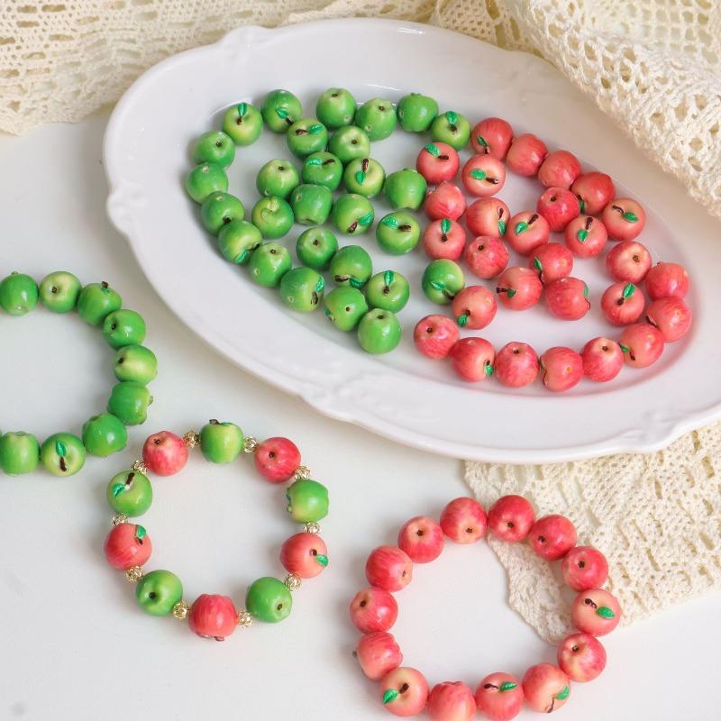 5Pcs Realistic Fruit Miniature 3D Apple Resin for Handmade DIY Bracelet Necklace Loose Bead Cute Girl Pendant Charm Accessories