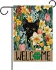 Dyrenson Welcome Spring Black Cat Oral Decorative Garden Ag, Daffodil Tulip Ower Yard Outside Home Decoration Pet Cat  IIC