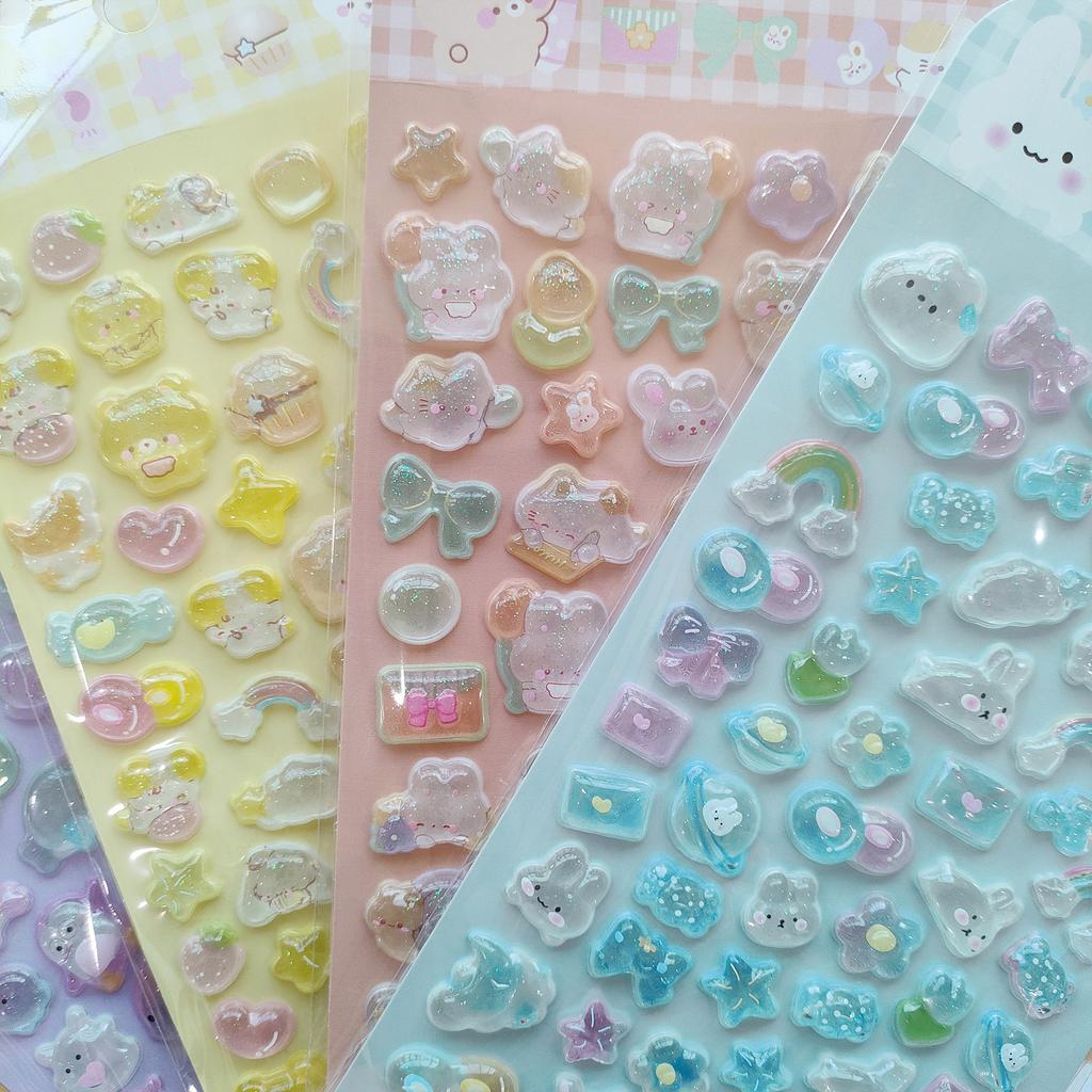 4PCS 3D Crystal Cute Animal Stickers Exquisite Aesthetics Album Phone Case Diary Keyboard Decoration Gift