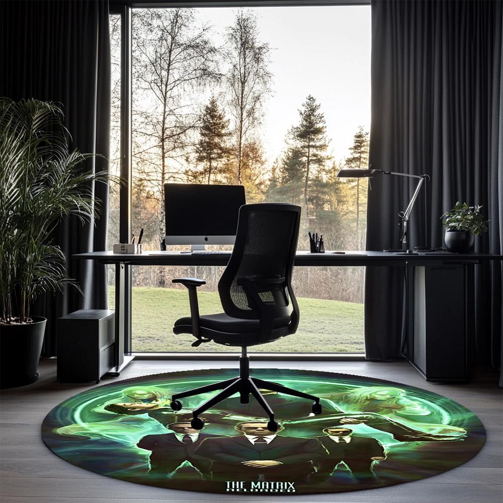 Matrix Printed Round Rug Carpet Chair Rug Area Rug Entryway Doormats,for Office Chair Living Room Bedroom Kitchen Room.