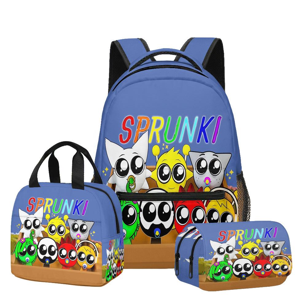 Popular Youthful Trendy Novelty Sprunki 3D Print 3pcs/Set Student Travel Bags Laptop Daypack Backpack Lunch Bag Pencil Case