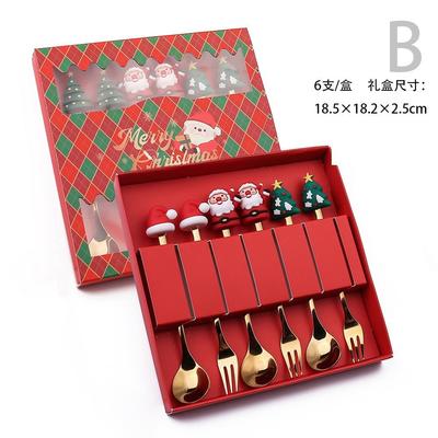 6PC Gift Box Christmas Tree Elk Coffee Stirring Spoon Dessert