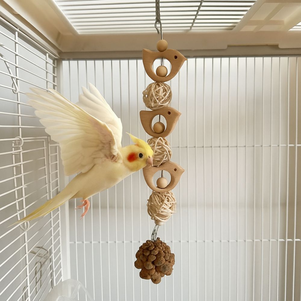 Hang Bird Swing Toy Wooden Bird Foraging Swing Funny Parrot Cage Toy Entertainment