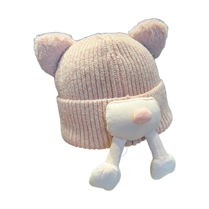 Anime Animal Design Pullover Hat Warm Brimless Stretchy Winter Skull Hat With Plush Lining For Adult Girl Outdoor Activity