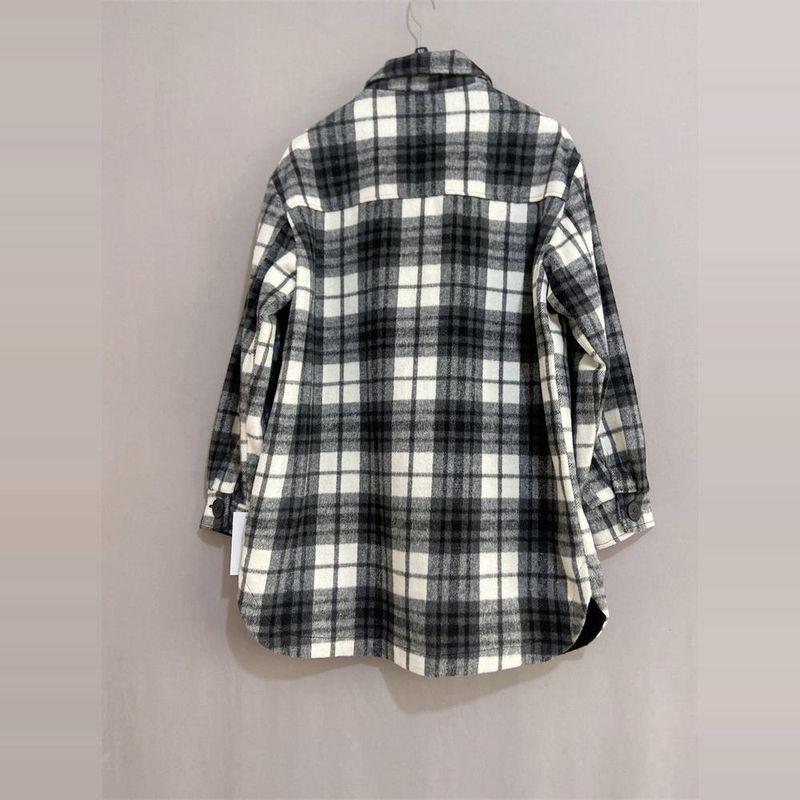 Mevin's Plus Size Women's Clothing Mid Length Long Length Gingham Shirt Jacket Sweatshirt Plaid Shacket
