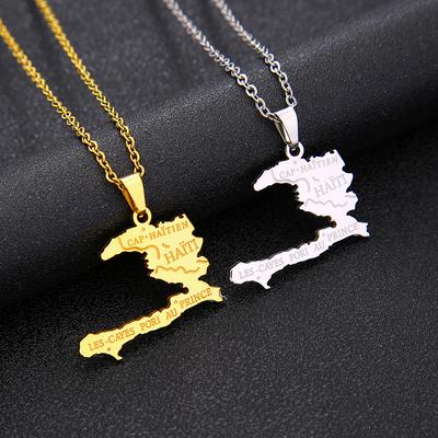 Haiti Map City Pendant Necklace Stainless Steel Men Women Gold/Steel Color Ayiti Country Map Jewelry Ethnic Gift