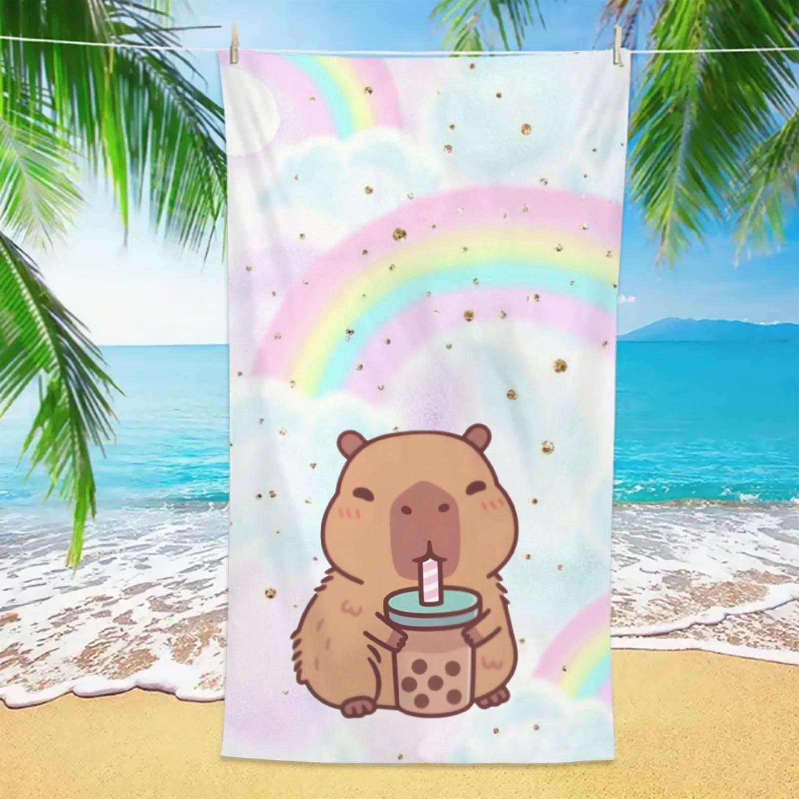 

Cute Capybara Beach Towel 1pc Rainbow Cloud Bubble Tea Print Microfiber Soft Quick Dry Towel for Beach Pool Kids Summer W30*H60(CM)