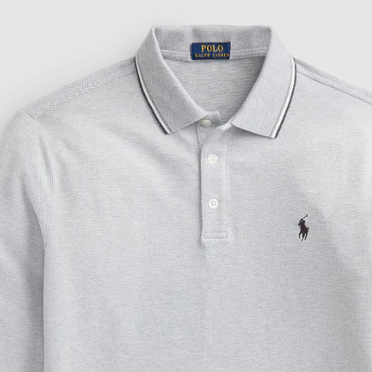 Polo Ralph Lauren Striped Trim Small Pony Embroidered Casual Long Sleeve Polo Shirt Men tops Light-Gray MNPOKNI16821196-020