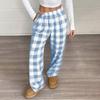 Women’s Plaid Pattern Loose Fit Lounge Pants with Elastic Waistband and Side Pockets for Daily Wear and Relaxation