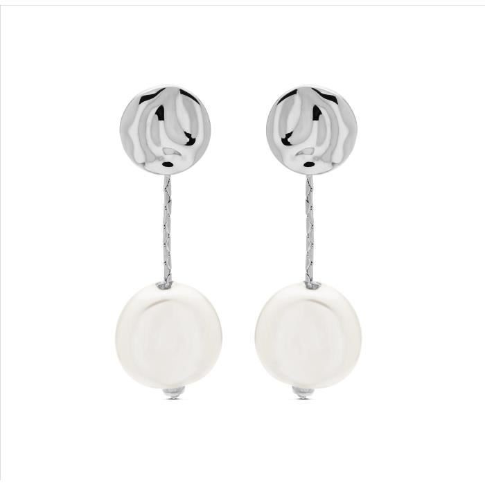 Boucles D'oreilles - LUXENTER - Vidthas - Perle Blanche - Finition Plaqué Rhodium - Femme