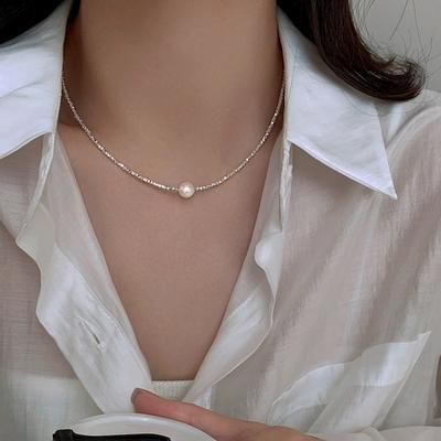S925 Silver Broken Silver Pearl Clavicle Necklace Light Luxury Women Neck Chain