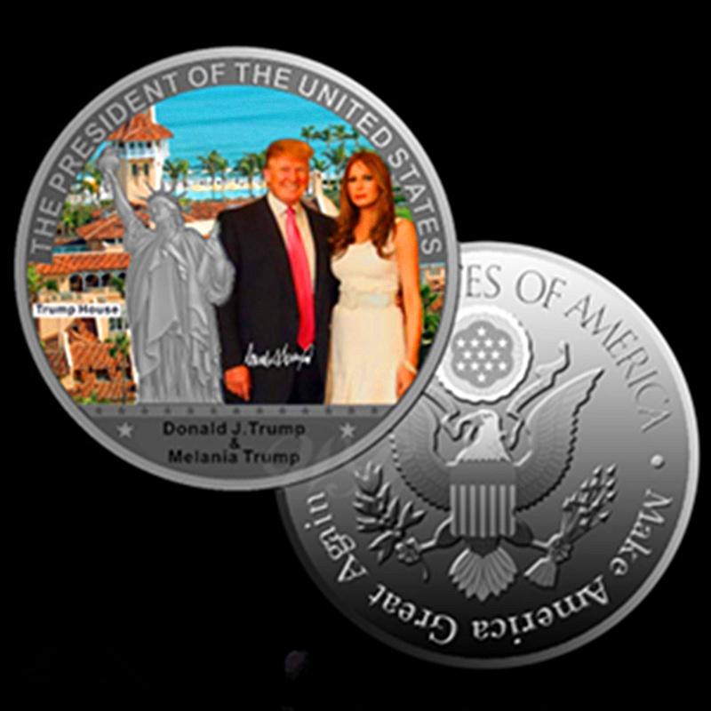 1Pcs Coin American 45th President Donald Trump Coin US White House The Statue of Liberty Silve