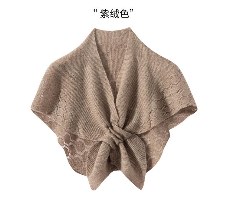 European Style 100% Pure Cashmere Knit Hollowed Small Travel Shawl for Autumn/Winter