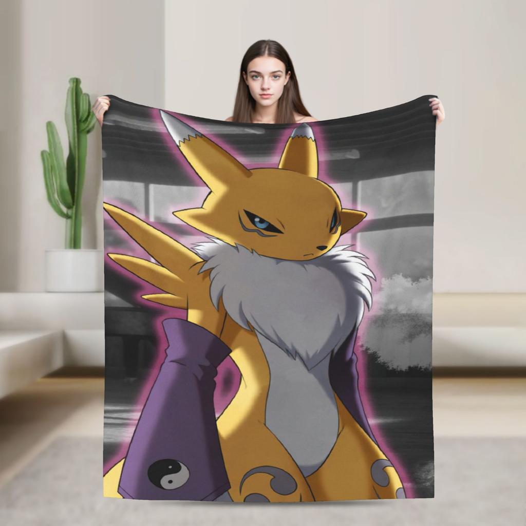 Anime Renamon Cozy Blankets For Sofa Home Novelty Bedding Throws Winter Travel Car Flannel Bedspread