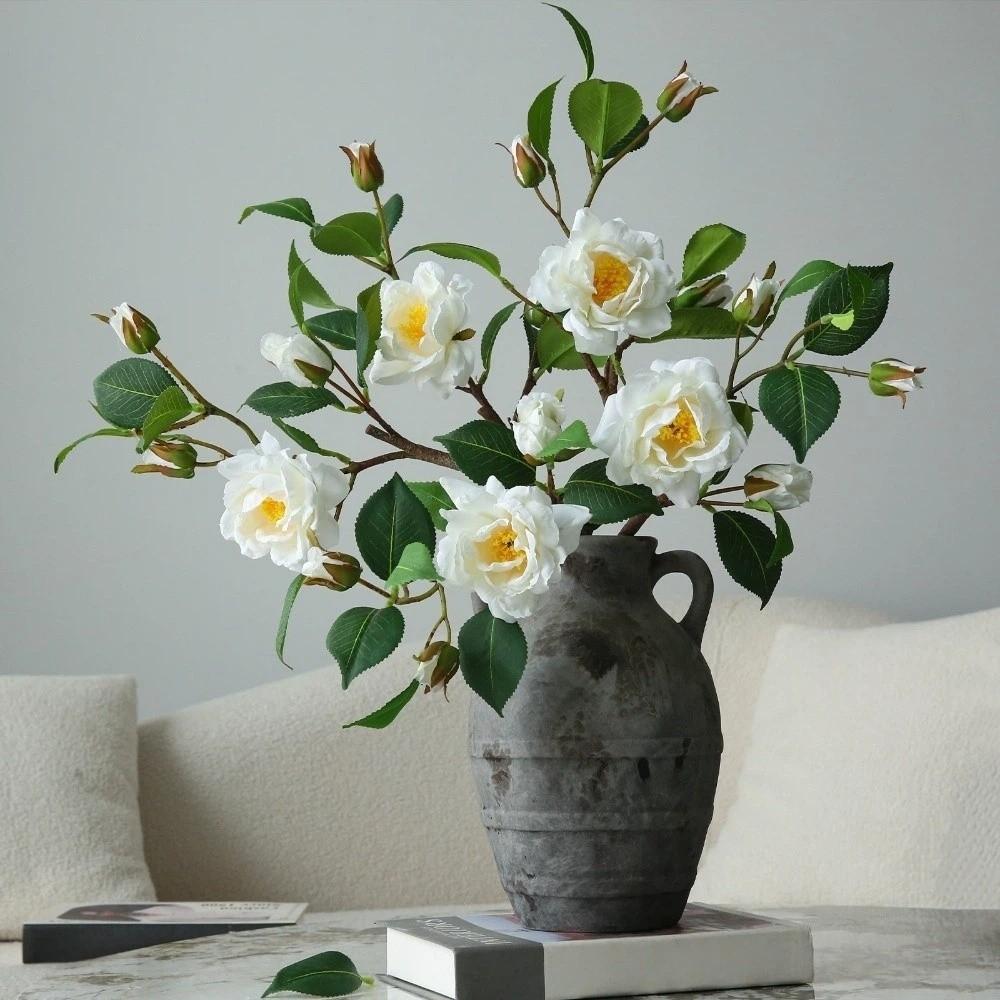 52cm Artificial Flower Branch Plastic Elegant Silk Camellia Flower Chinese Style Real Touch Fake Flowers Wedding Decor