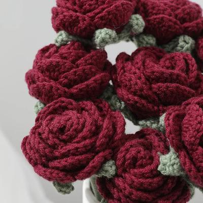 1/3pcs Knitted Rose Handmade DIY Woolen Crochet Artificial Flower Bouquet Room Home Decoration Bride Wedding Mother's Day Gifts