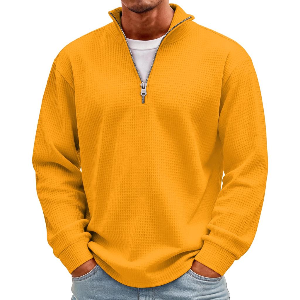 Men's Casual Knit Long Sleeve Pullover with Stand Collar and Ribbed Cuffs