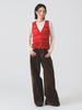 Ray Beams S/S Knit Vest, Striped Lace Knit Vest, Women's, Red, One Size